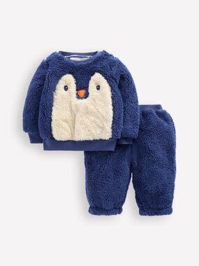 Boden Novelty Borg Sweatshirt Set Navy Penguin Never Worn 3-6 Months